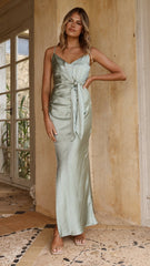 Yasmeen Tie Front Maxi Dress - Sage