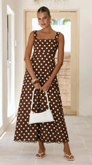 Milani Maxi Dress - Brown Polka