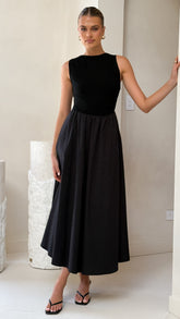 Aria Sleeveless Midi Dress - Black