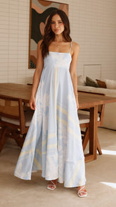 Kaethe Maxi Dress - Blue/Yellow