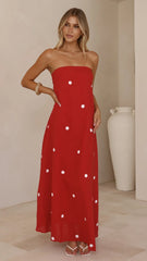 Connie Maxi Dress - Red/White Polka Dot