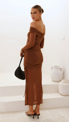 Isadora Off Shoulder Maxi Dress - Chocolate