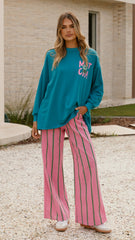 Matcha Long Sleeve Top and Pants Set - Teal / Pink
