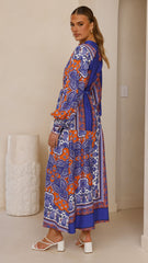 Tasha Maxi Dress - Blue/Orange Print