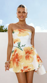Hanae Mini Dress - Yellow Floral