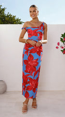 Lorina Maxi Dress - Red/Blue Floral