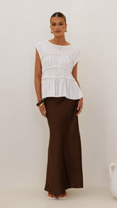 Darina Bias Cut Maxi Skirt - Chocolate
