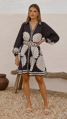 Mariel Long Sleeve Mini Dress - Black
