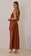 Yasmeen Tie Front Maxi Dress - Rust