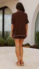 Eden Knit Top and Shorts Set - Chocolate/Beige