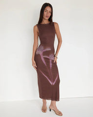 Fayola Maxi Dress in Blurred Floral Print Brown