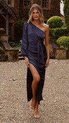 Eden One Shoulder Tie Front Maxi Dress - Navy