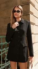 Cheri Long Sleeve Mini Dress - Ink Black