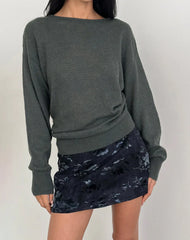Grisha Long Sleeve Knit Top in Grey Smokey Green