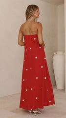 Connie Maxi Dress - Red/White Polka Dot