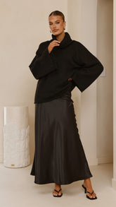 Darina Bias Cut Maxi Skirt - Black