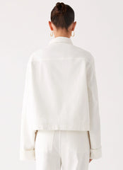 Back Again Oversized Denim Jacket - White
