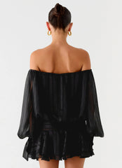 Eira Balloon Sleeve Mini Dress - Black