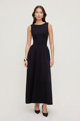 Iris Flared Ponte Maxi Dress-Jet Black