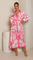 Madeline Long Sleeve Midi Dress - Portofino Cherry Jam