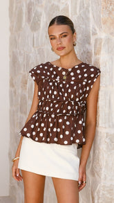Kienna Top - Brown/White Polka Dot