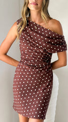 Benni Asymmetric Mini Dress - Chocolate/Nude Spot