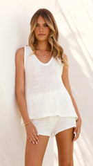 Summer Knit Top and Shorts Set - Cream