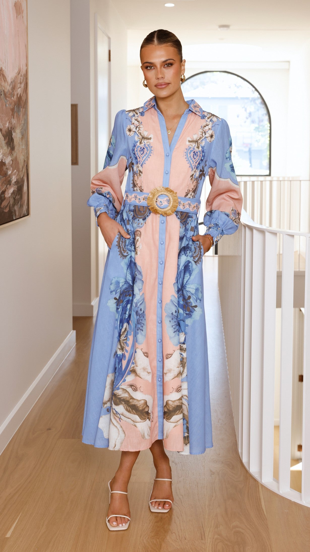 Naliah Long Sleeve Maxi Dress - Willow Blue