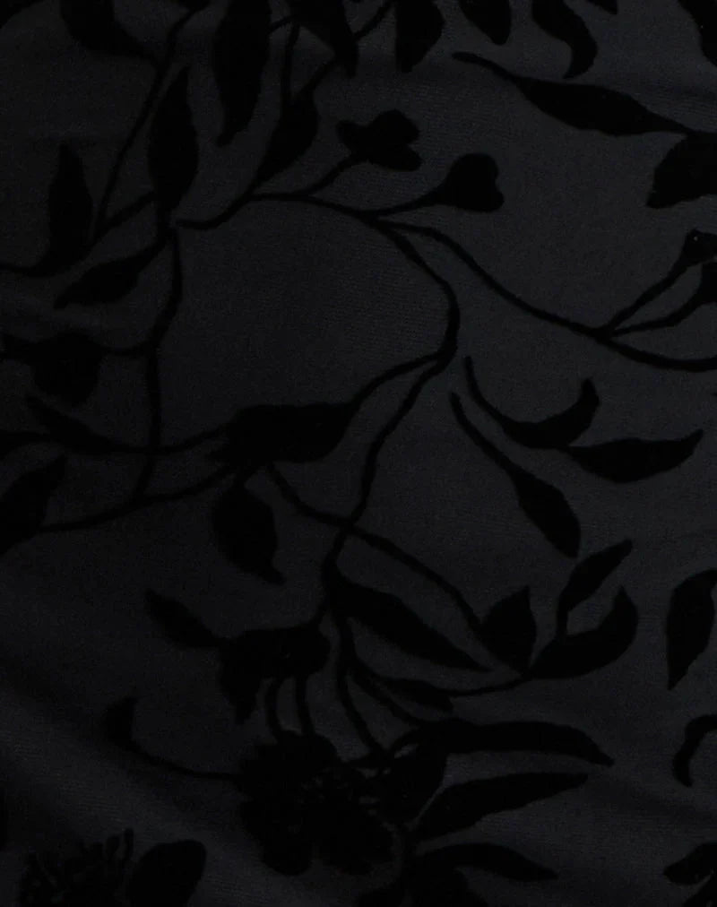 Selca Mini Dress in Flock Leaf Flower Black