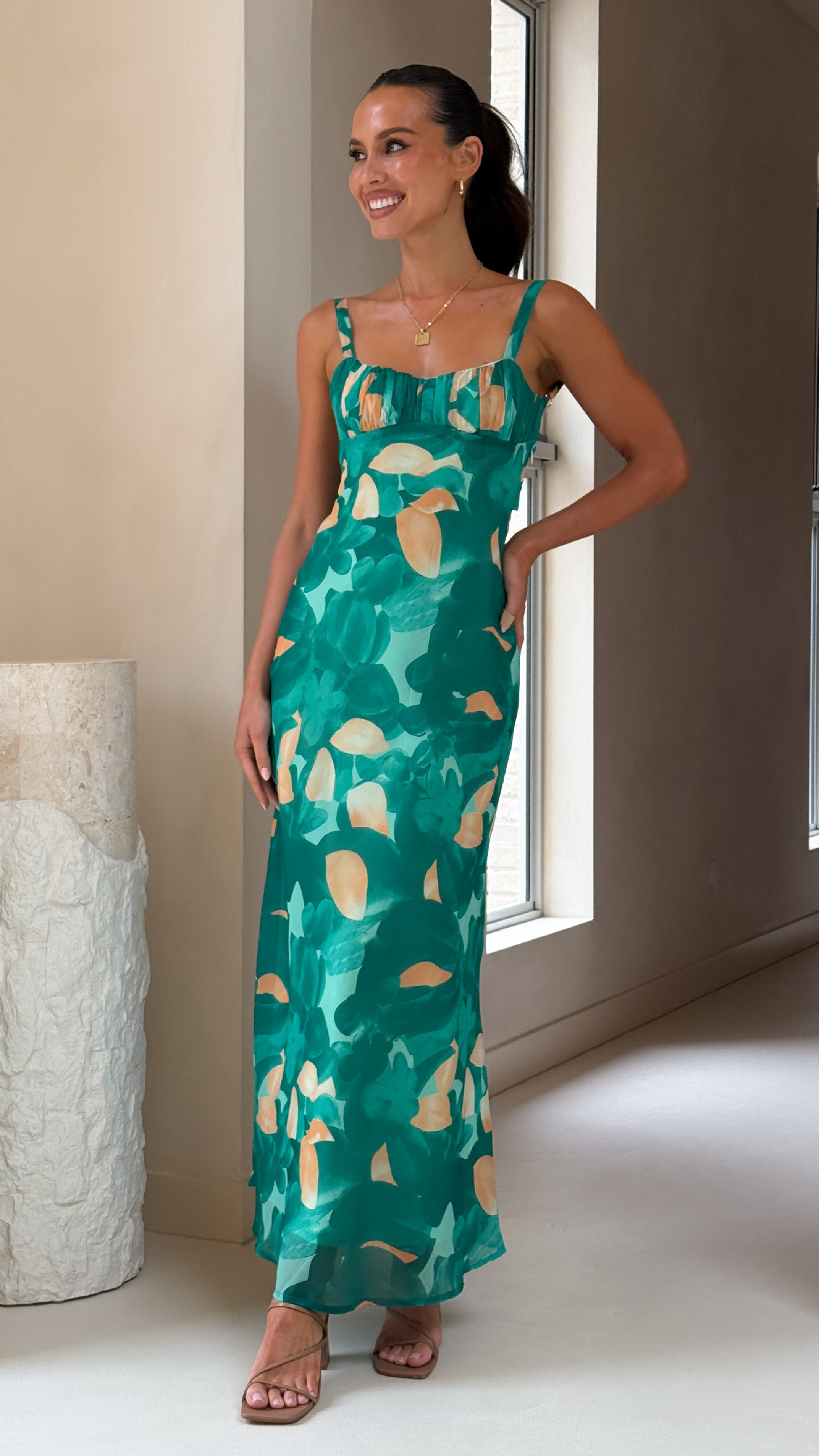 Margo Midi Dress - Green Print