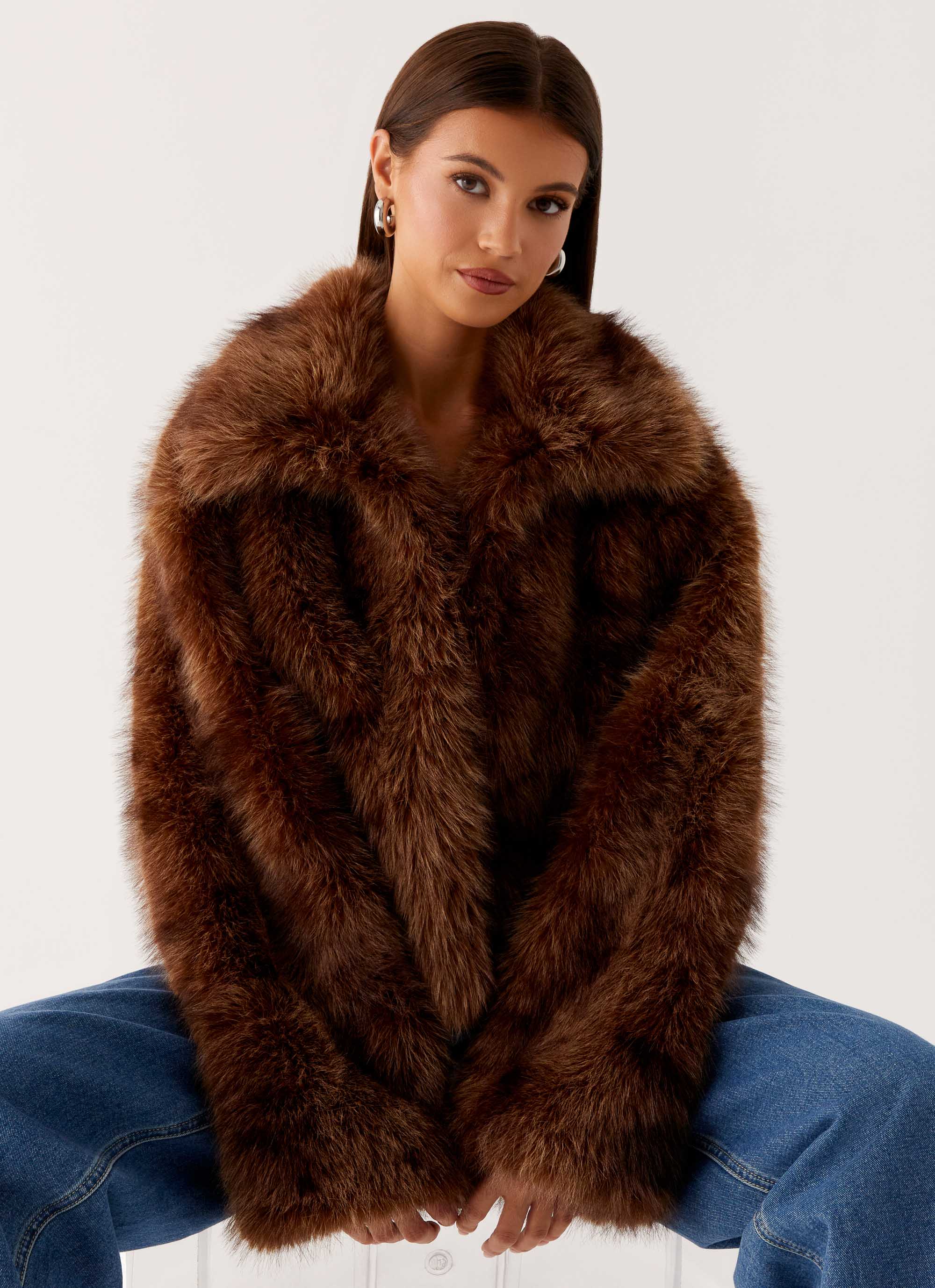 Miccy Cropped Faux Fur Coat - Chocolate