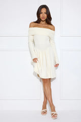 Snowlight Off Shoulder Ribbed Midi Dress Cream