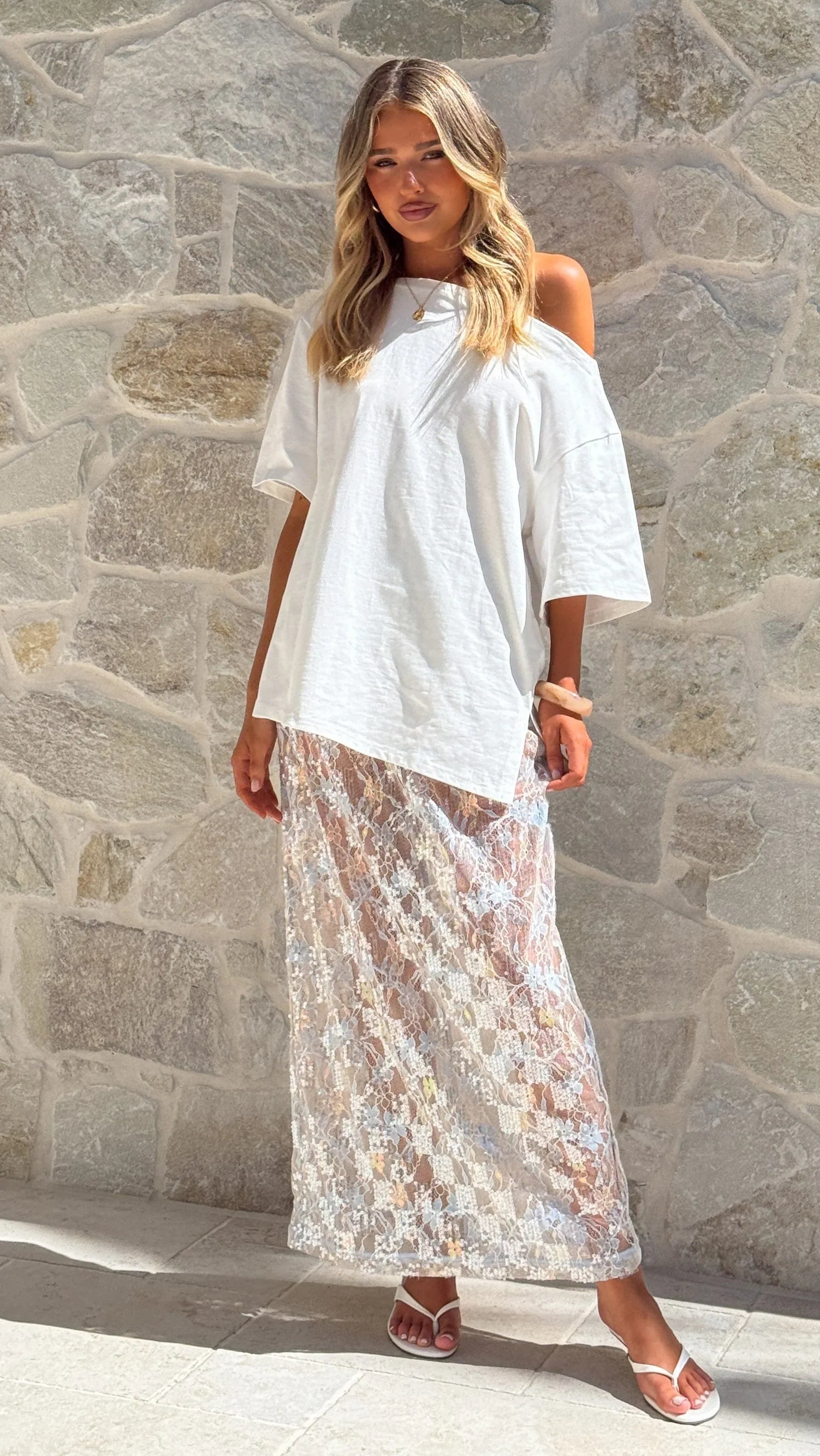 Makaila Sheer Maxi Skirt - Blue Lace/Sequin