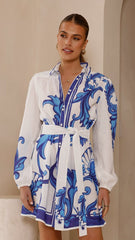 Lucia Long Sleeve Mini Dress - Sapphire Print