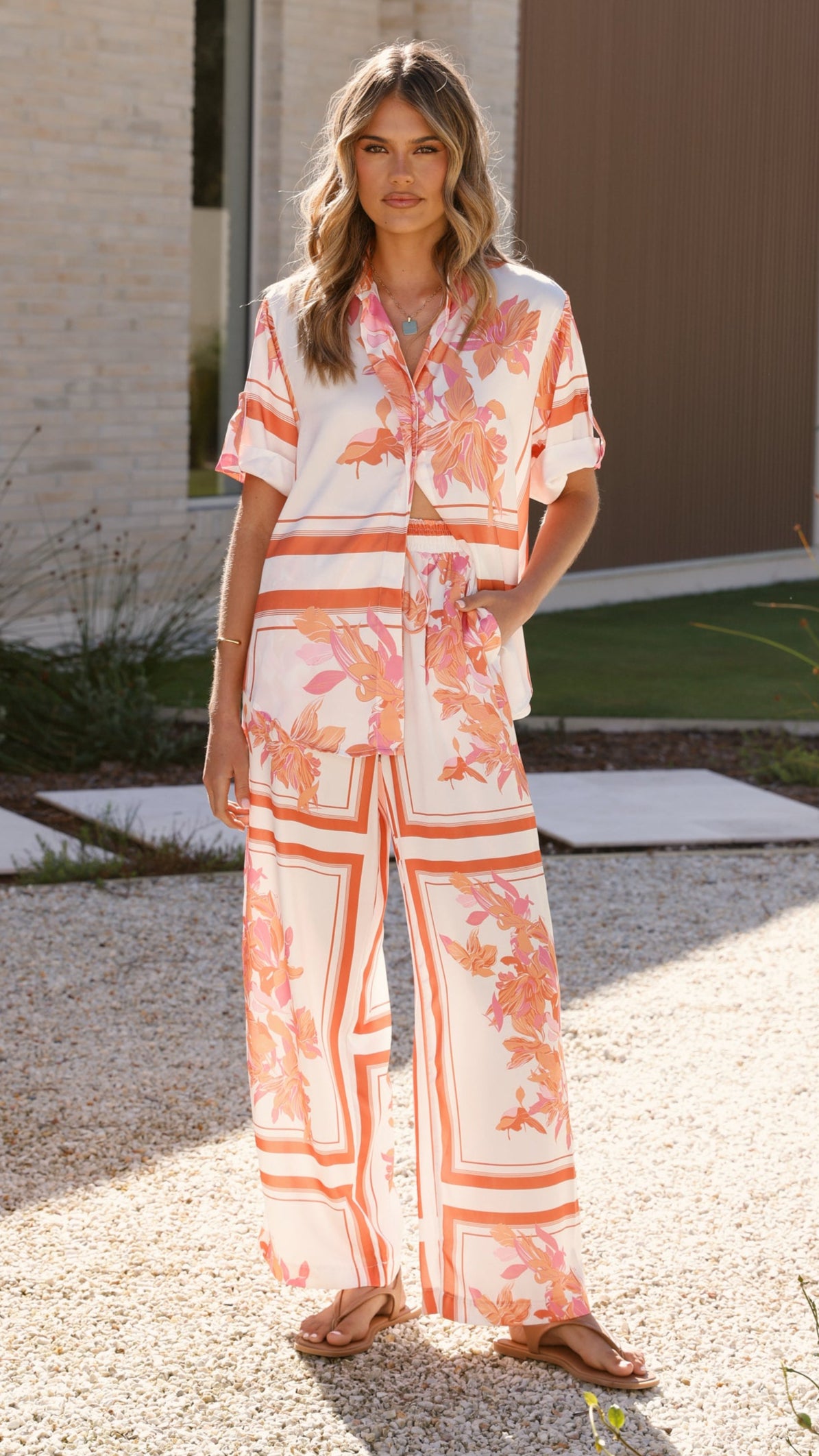 Valene Pants - Orange/White Print