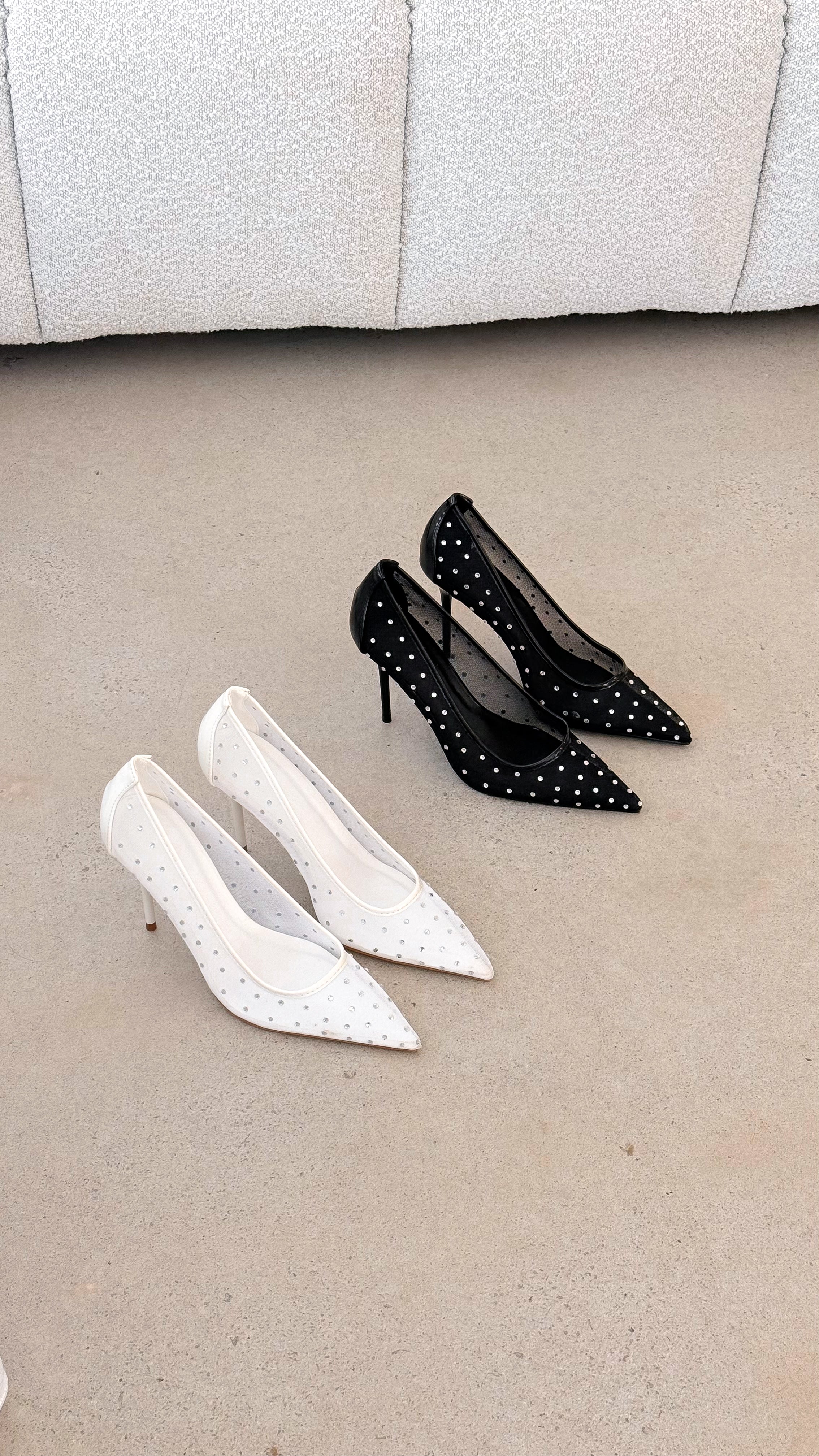 Lee Heels - White Mesh Diamante