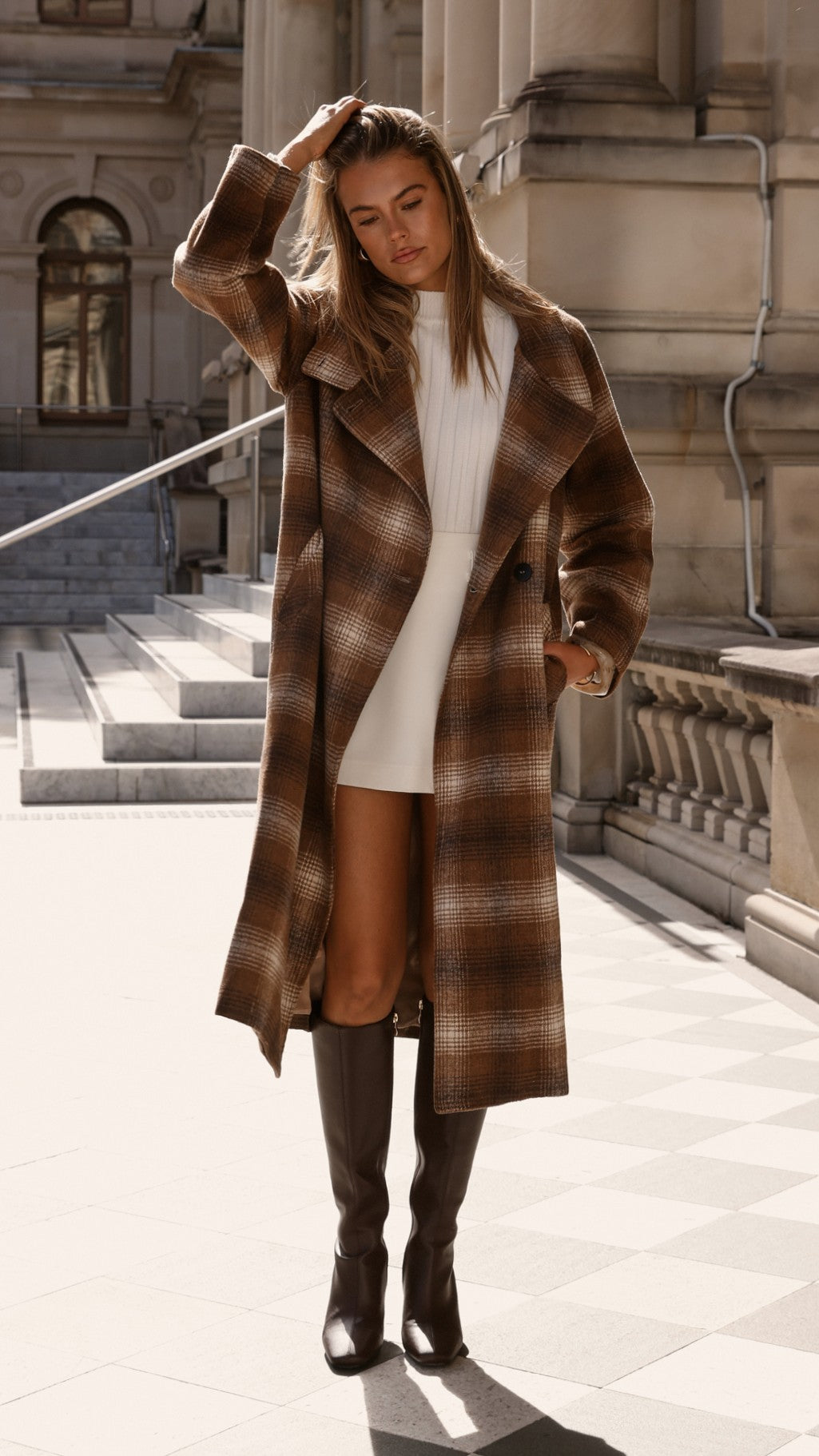 Haruna Coat - Brown / Beige Plaid Print