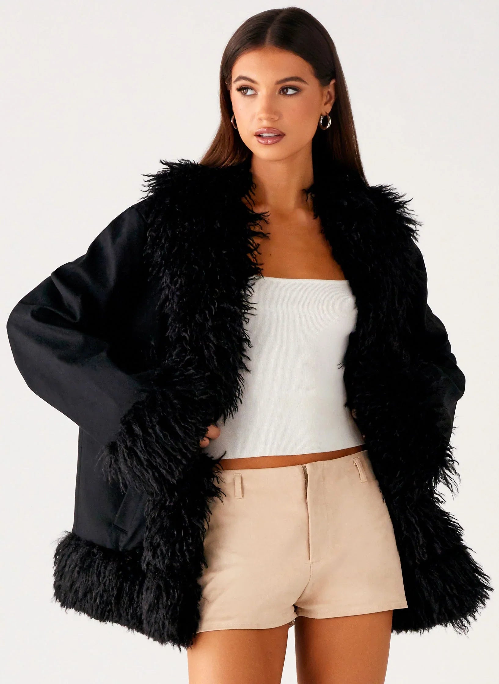 Carmelita Faux Fur Trim Jacket - Black