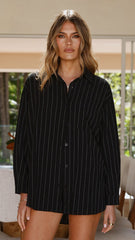 Kloa Button Up Top - Black Pinstripe