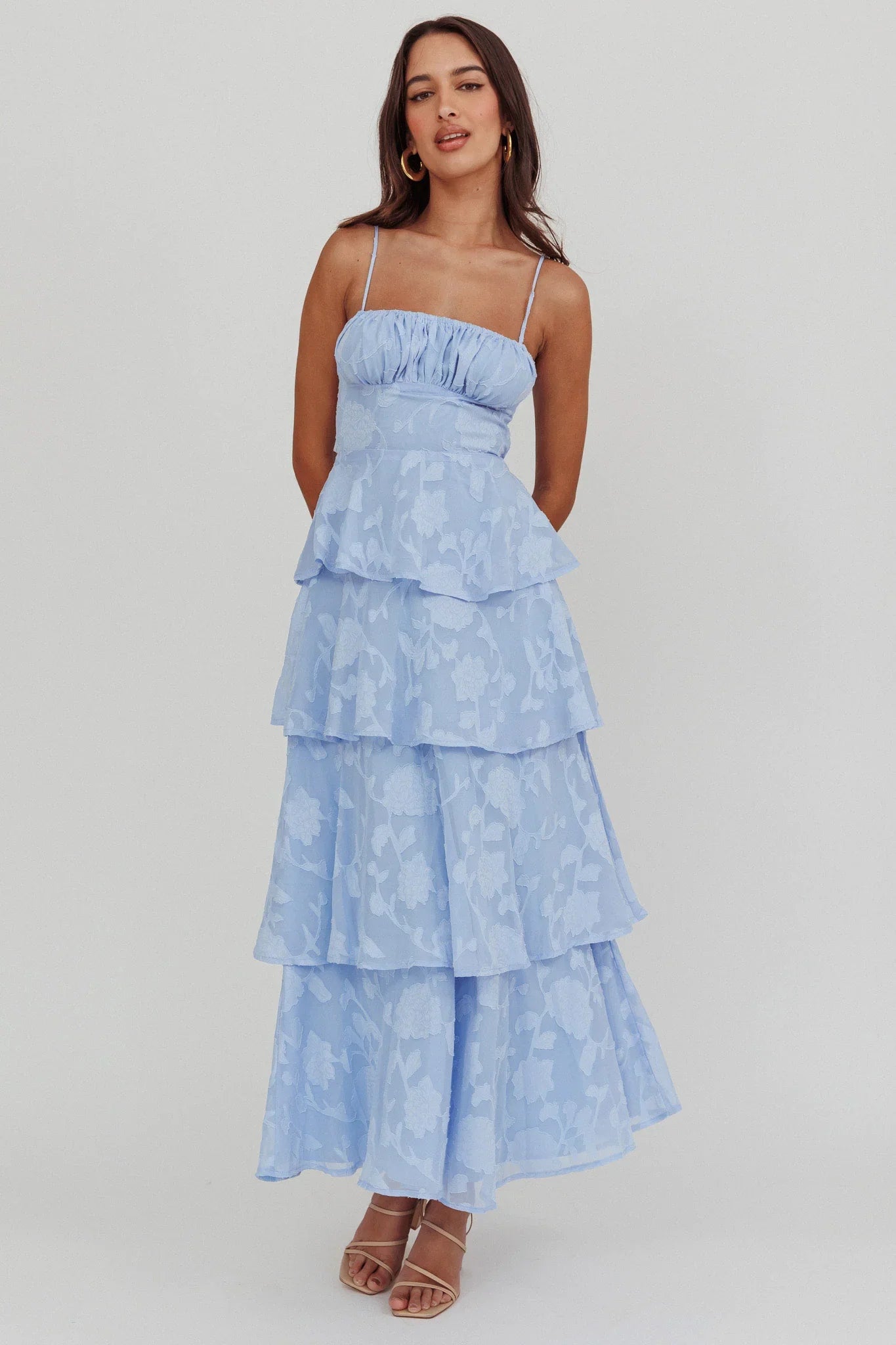 Provence Bloom Tiered Maxi Dress Blue