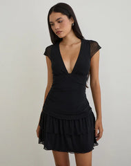 Mowgli Cap Sleeve Mini Dress in Black