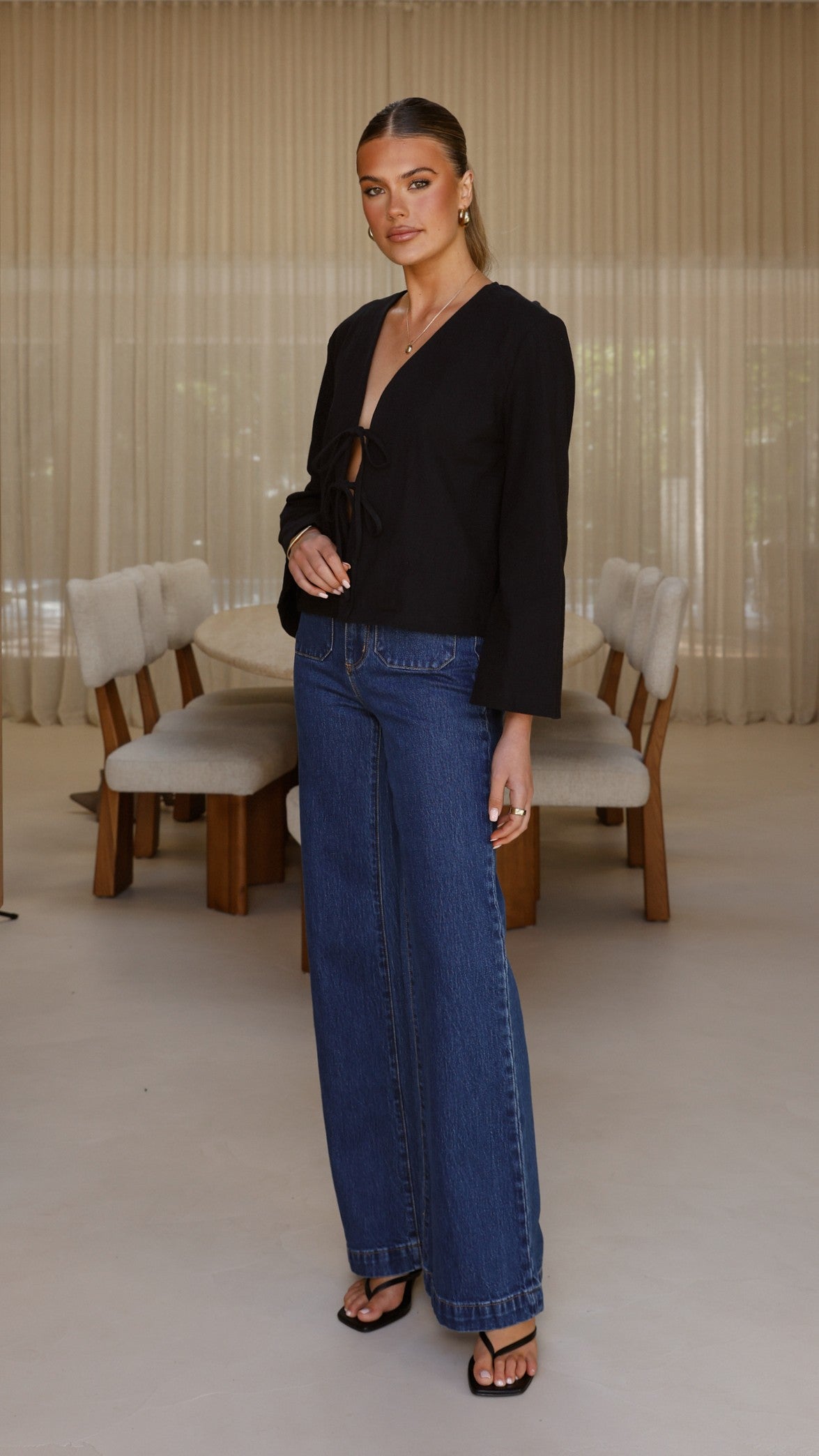 Kiera Tie Front Top - Black