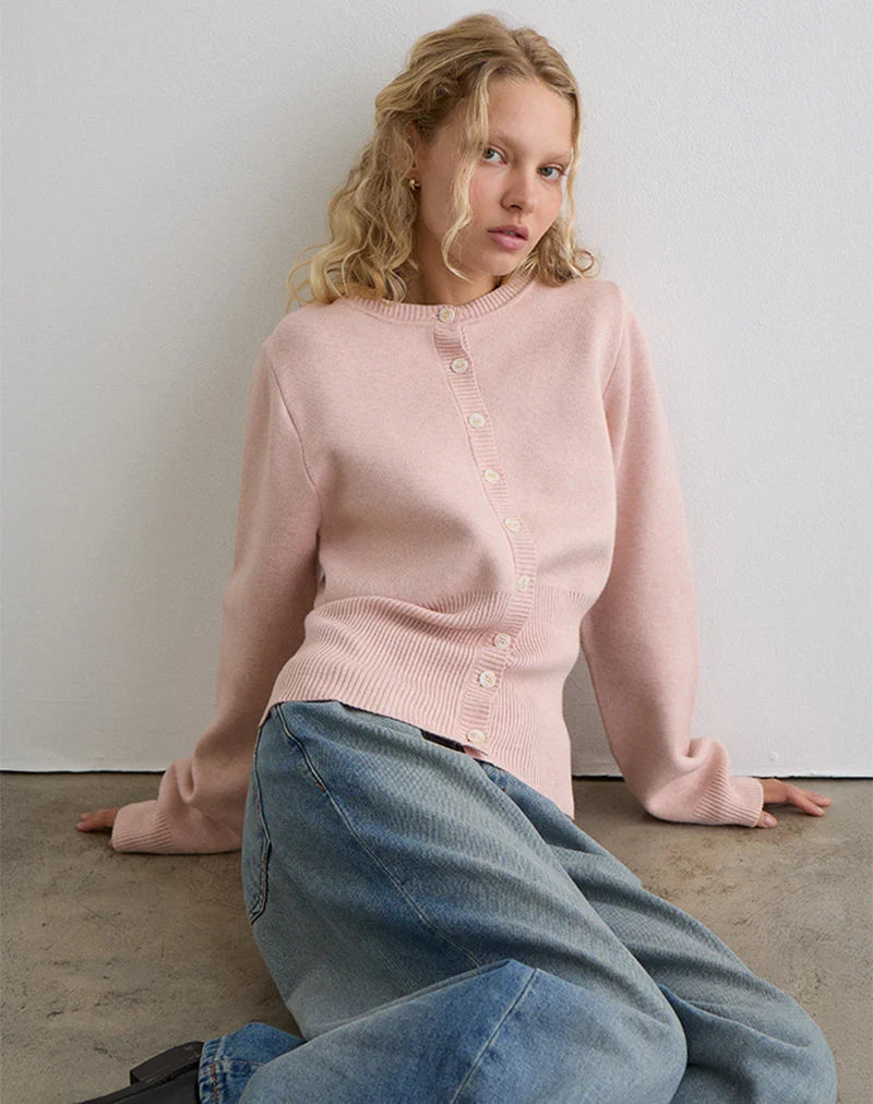 Subra Long Sleeve Cardigan in Pink