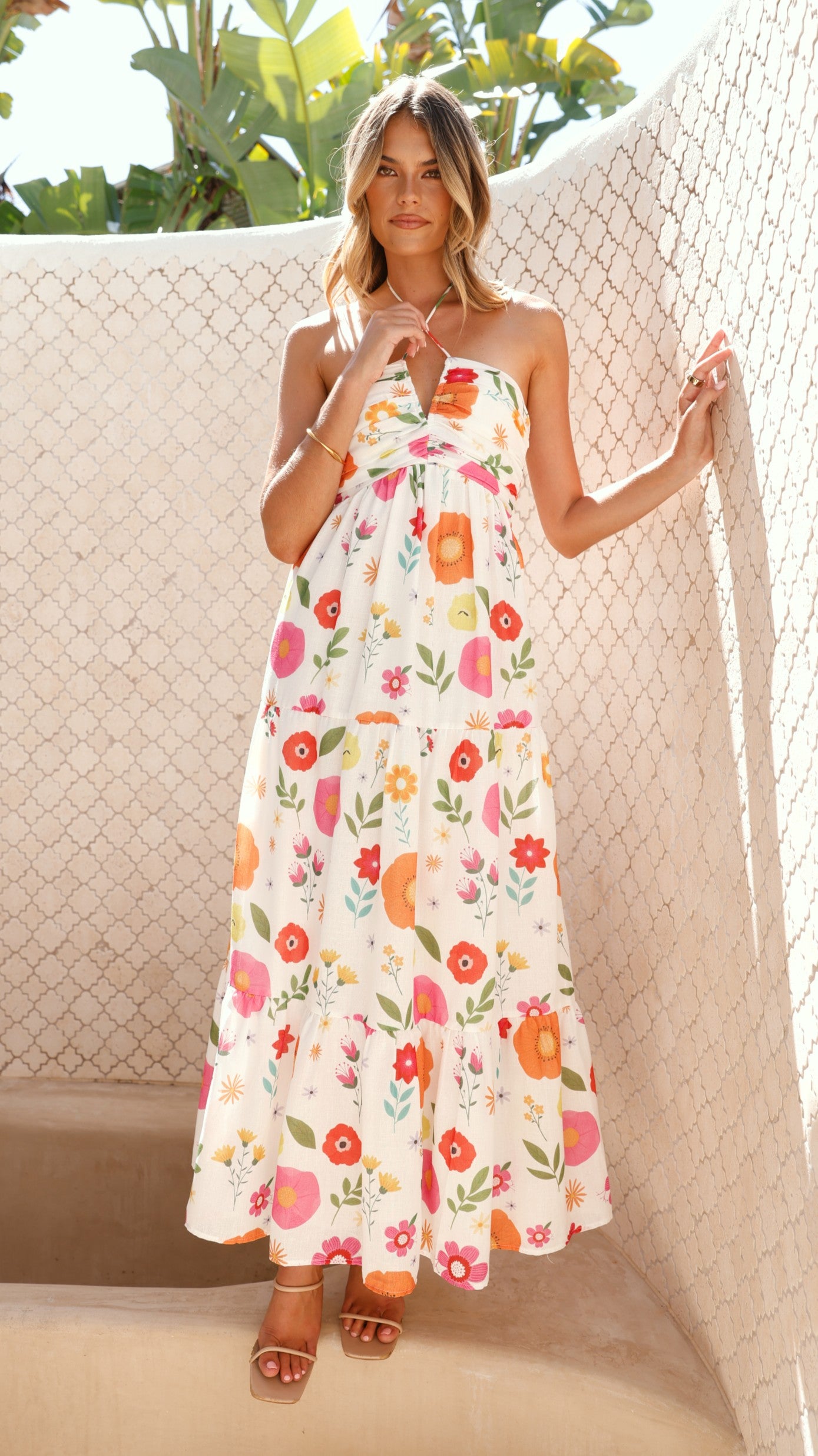 Taffeta Maxi Dress - White Floral