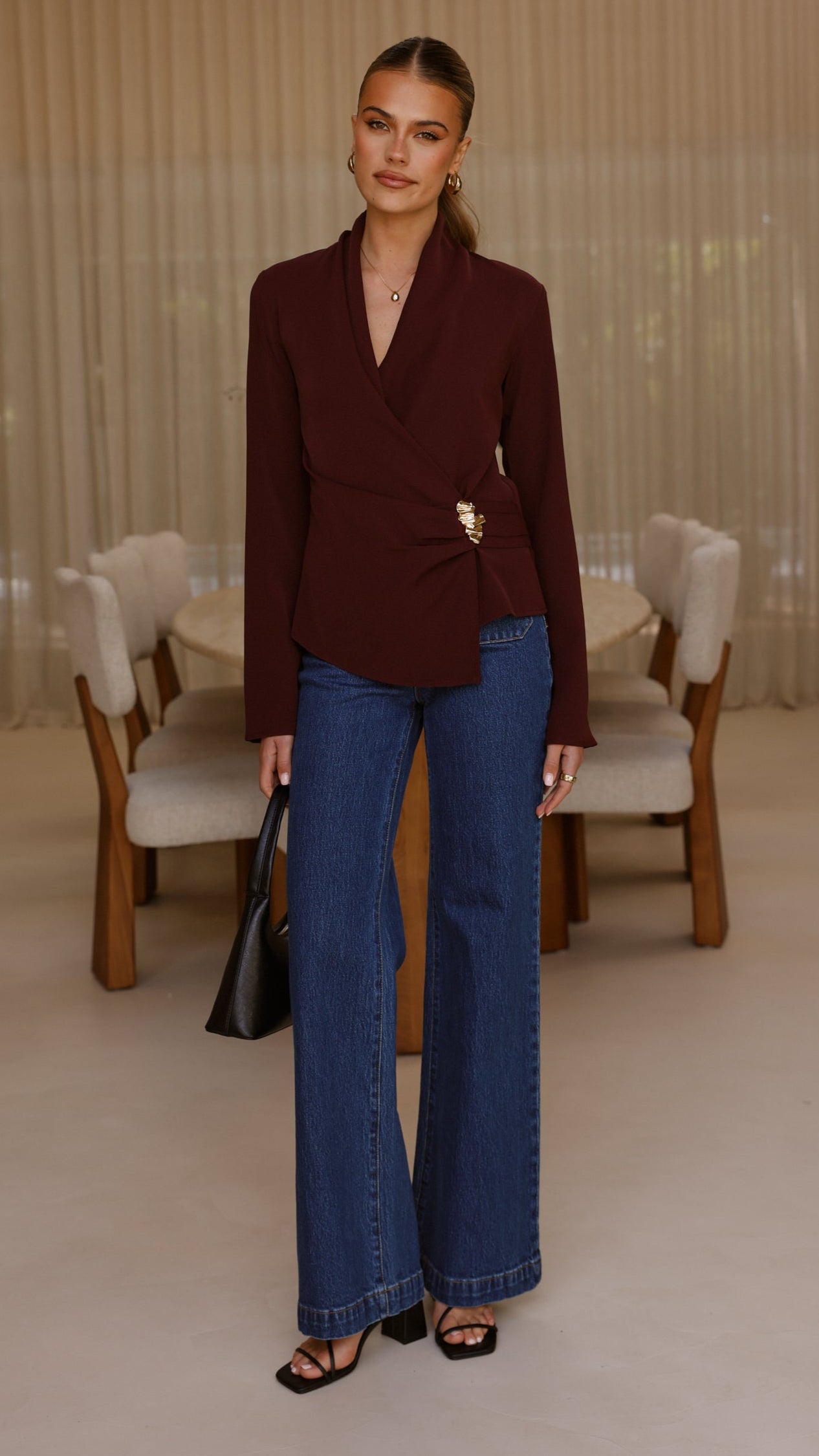 Lani Open Front Top - Burgundy