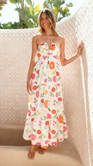 Taffeta Maxi Dress - White Floral