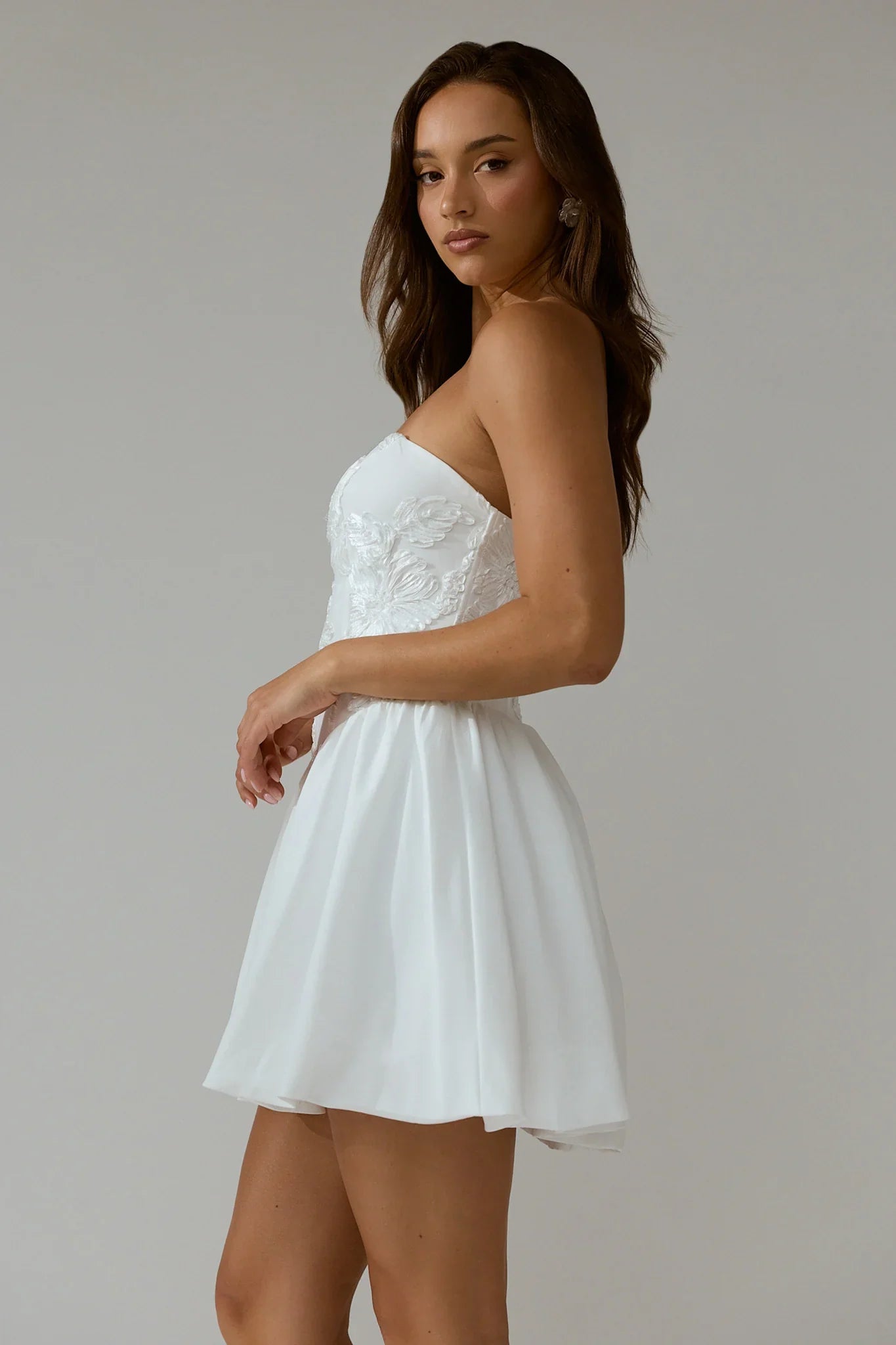 Fiora Basque Waist Strapless Mini Dress White