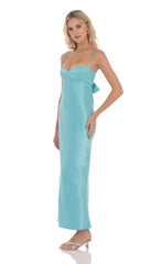 Satin Back Tie Maxi Dress in Aqua