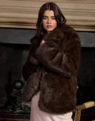 Pepita Jacket in Faux Fur Dark Brown