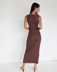 Fayola Maxi Dress in Blurred Floral Print Brown